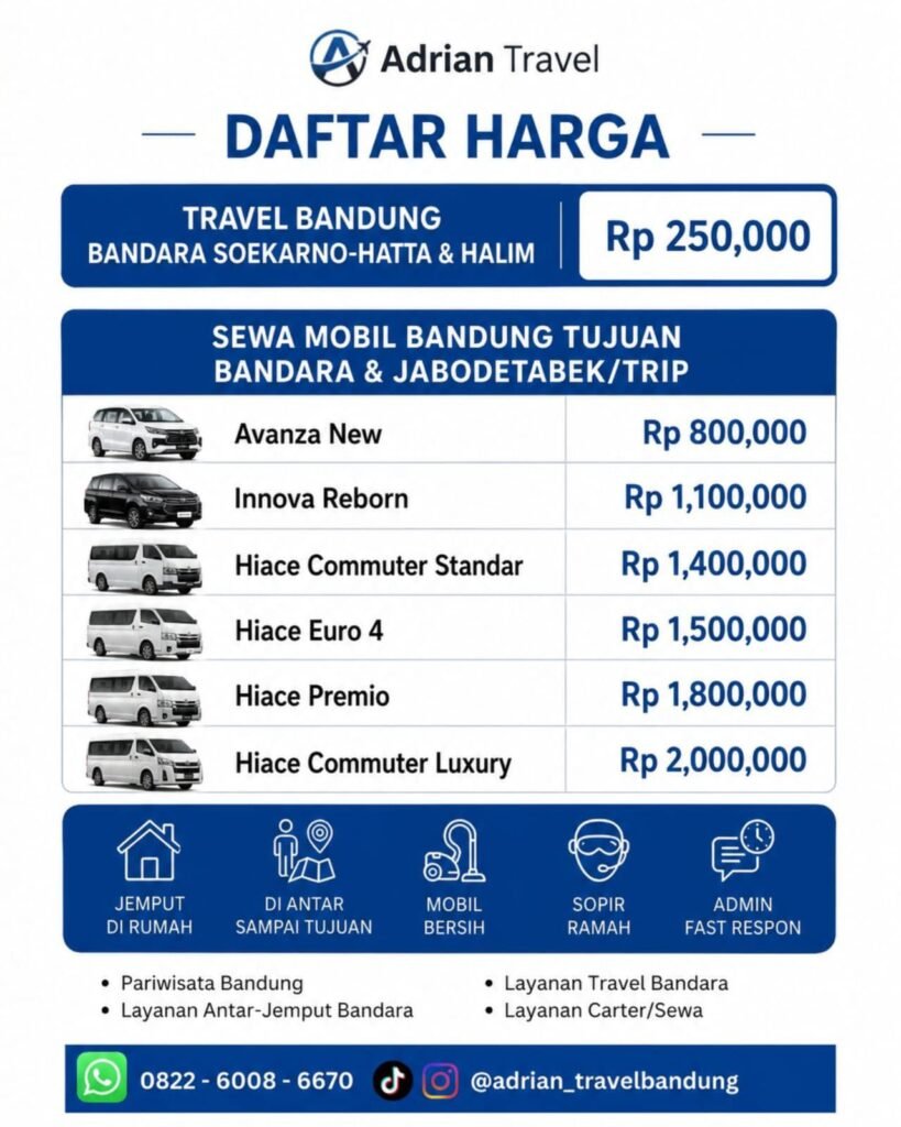 Adrian Travel: Layanan Travel Bandung – Bandara & Sewa Mobil Drop Jabodetabek Terbaik